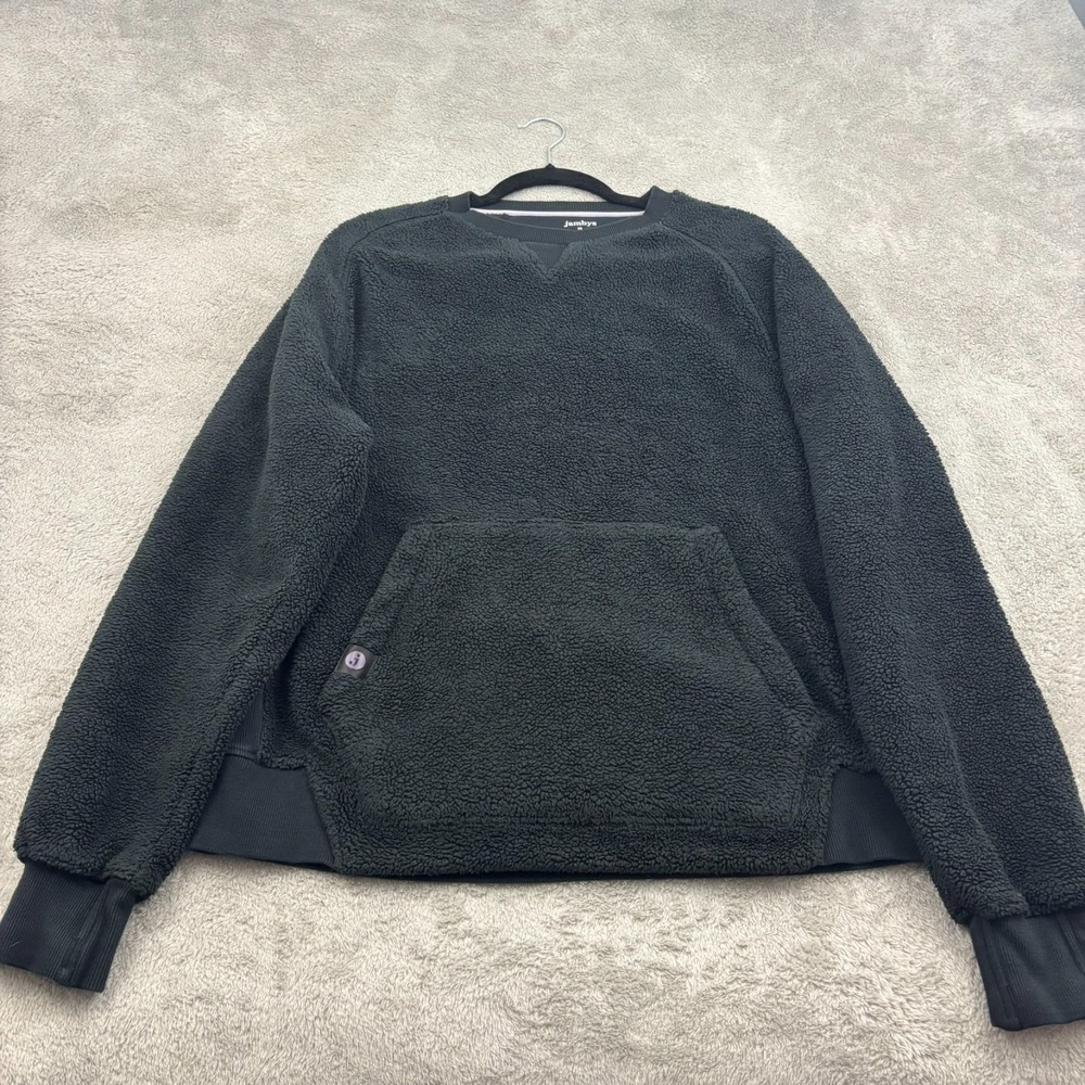 Jambys Sherpa Floof Crew Womens M Black Kangaroo‎ Pocket Cozy Comfy Soft Casual